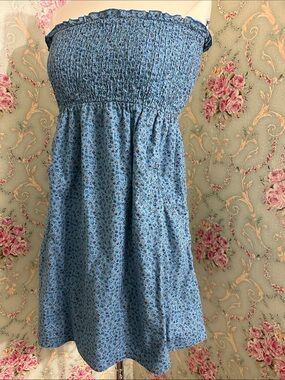 VINTAGE Smocked CONVERTIBLE Tube Top Dress Skirt POCKETS! 100% cotton size Large